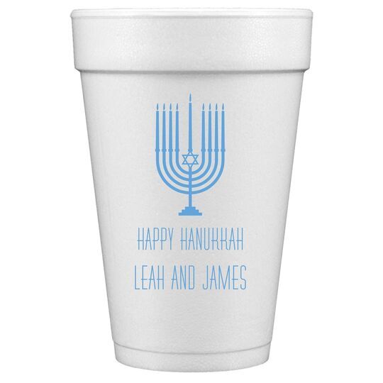 Happy Hanukkah Menorah Styrofoam Cups